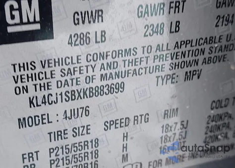 2019 Buick Encore Fwd Sport Touring z USA, uszkodzony, nr VIN KL4CJ1SBXKB883699